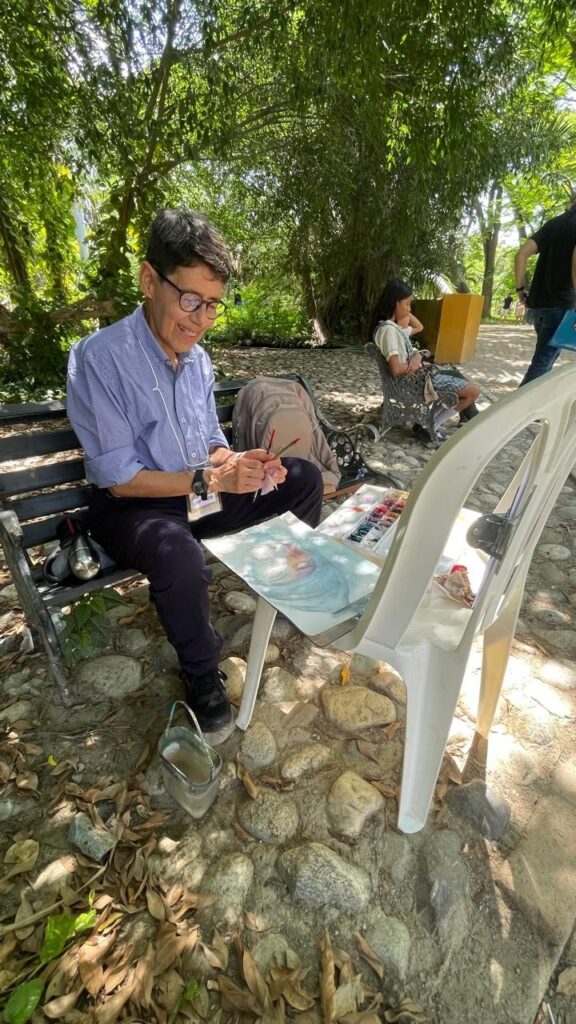 Li MIzar paticipando en encuentro de acuarelistas al aire libre