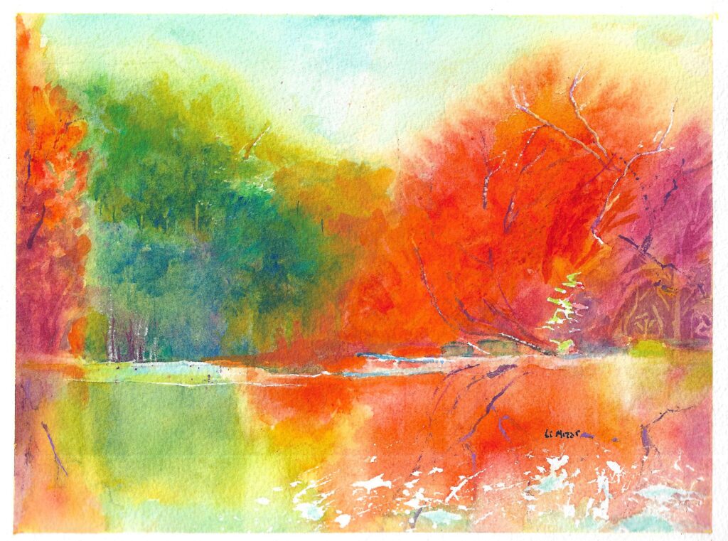 Paisaje de Primavera, paisaje en acuarela de Li Mizar
